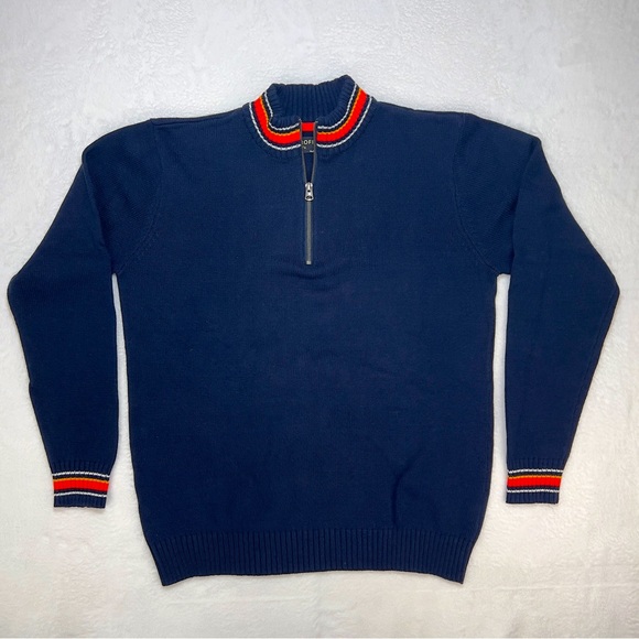 RETROFIT Mock Neck Quarter Zip Mens Large Sweater Navy - Picture 1 of 12